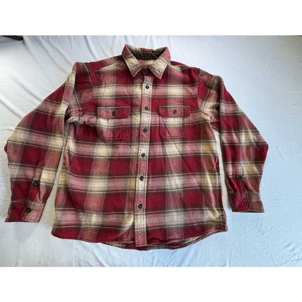 Orvis Men’s Fleece Lined Flannel Shirt Jacket Red Plaid Button Front Size Large